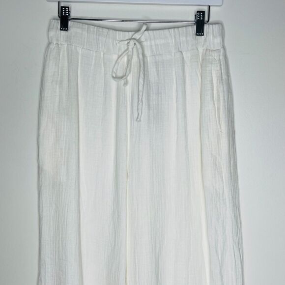 A.Ren Novah White‎ Woven Linen Pants Size Medium Lined Elastic Tie Waist - Picture 4 of 11